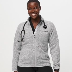 Figs On-Shift Sweater Knit Jacket in Heather Light Gray      size Medium